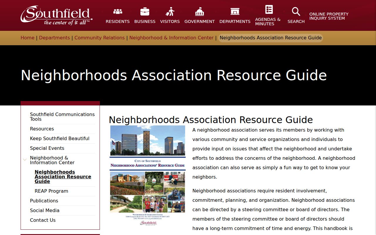 Southfield neighbors neighborhood association resource guide screen